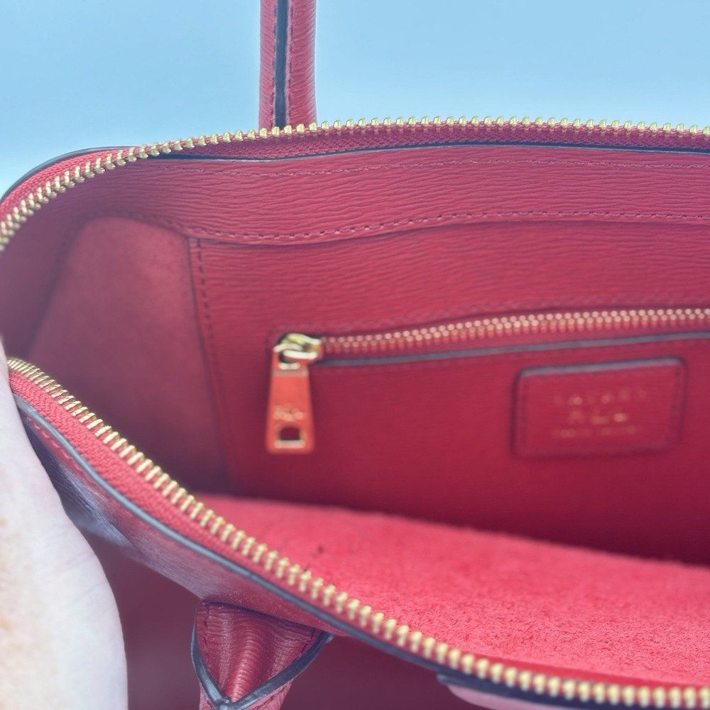 Ralph Lauren Tate Dome Satchel Red Leather Bag Gold Accents No Shoulder Strap - Picture 8 of 16